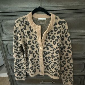 Abercrombie & Fitch Leopard Print Cardigan in Tan and Black